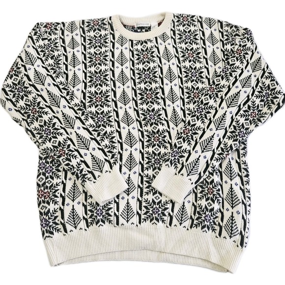 Liz Claiborne Sweaters - Vintage Liz Claiborne Winter Sweater Womens Size Large 100% Cotton Pullover Snow